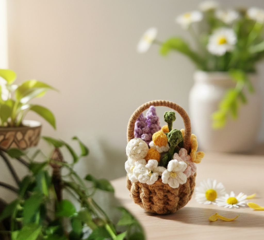 Crochet Floral Hanging Basket | Handmade Boho Home Décor