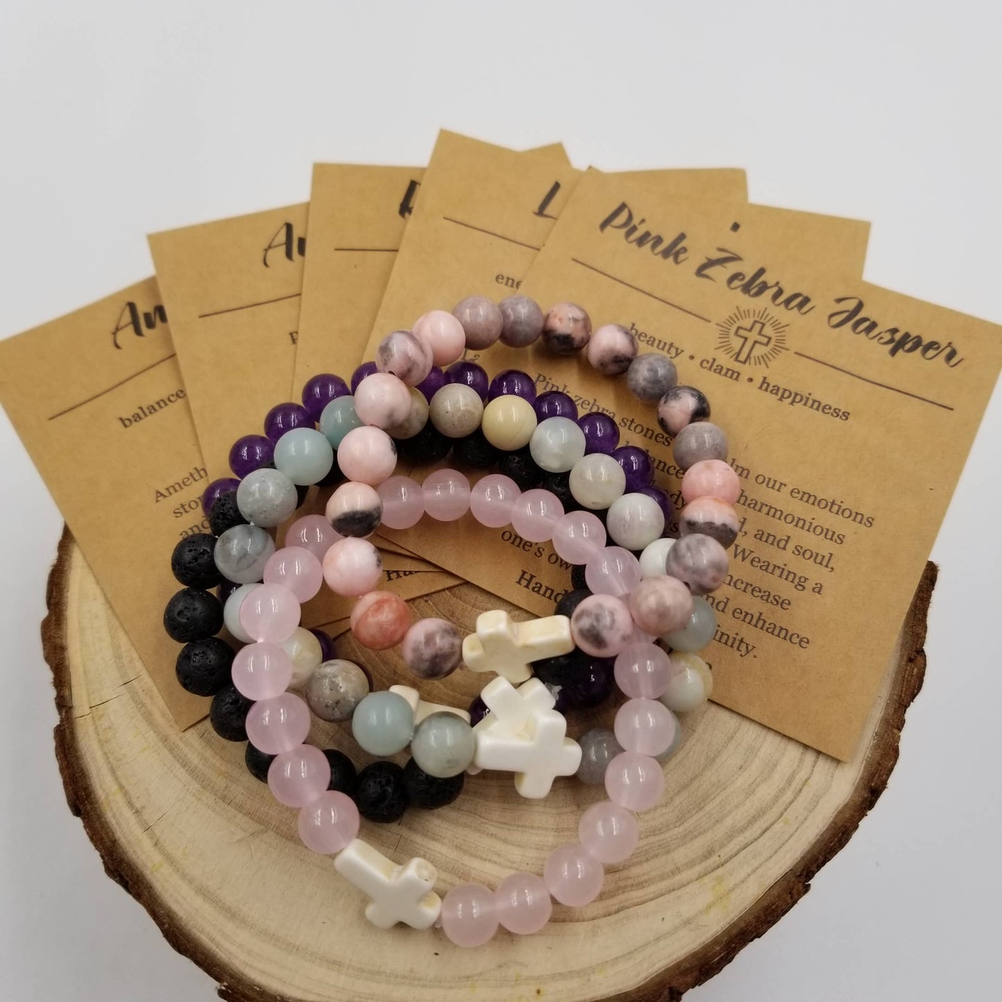 Natural Stone Cross Chakra Bracelet