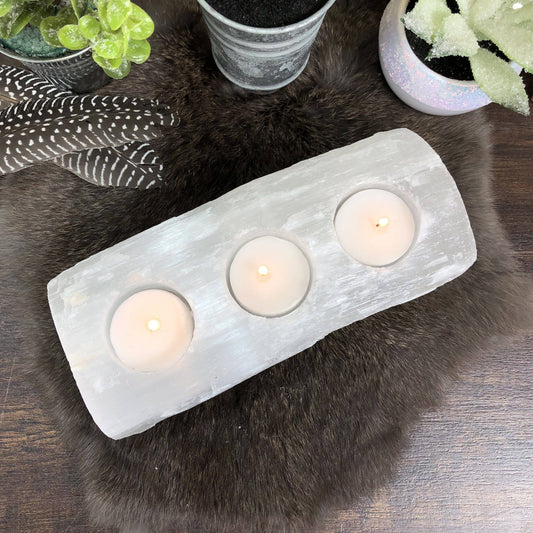 Crystal Selenite Candle Holder - 3 Votives