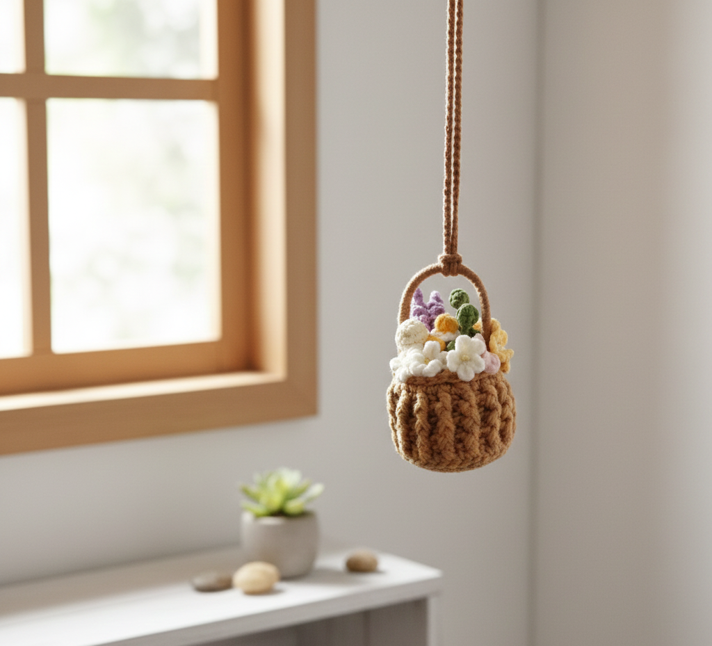 Crochet Floral Hanging Basket | Handmade Boho Home Décor