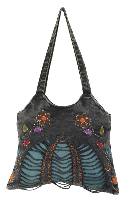 Black Embroidered Hobo Bag