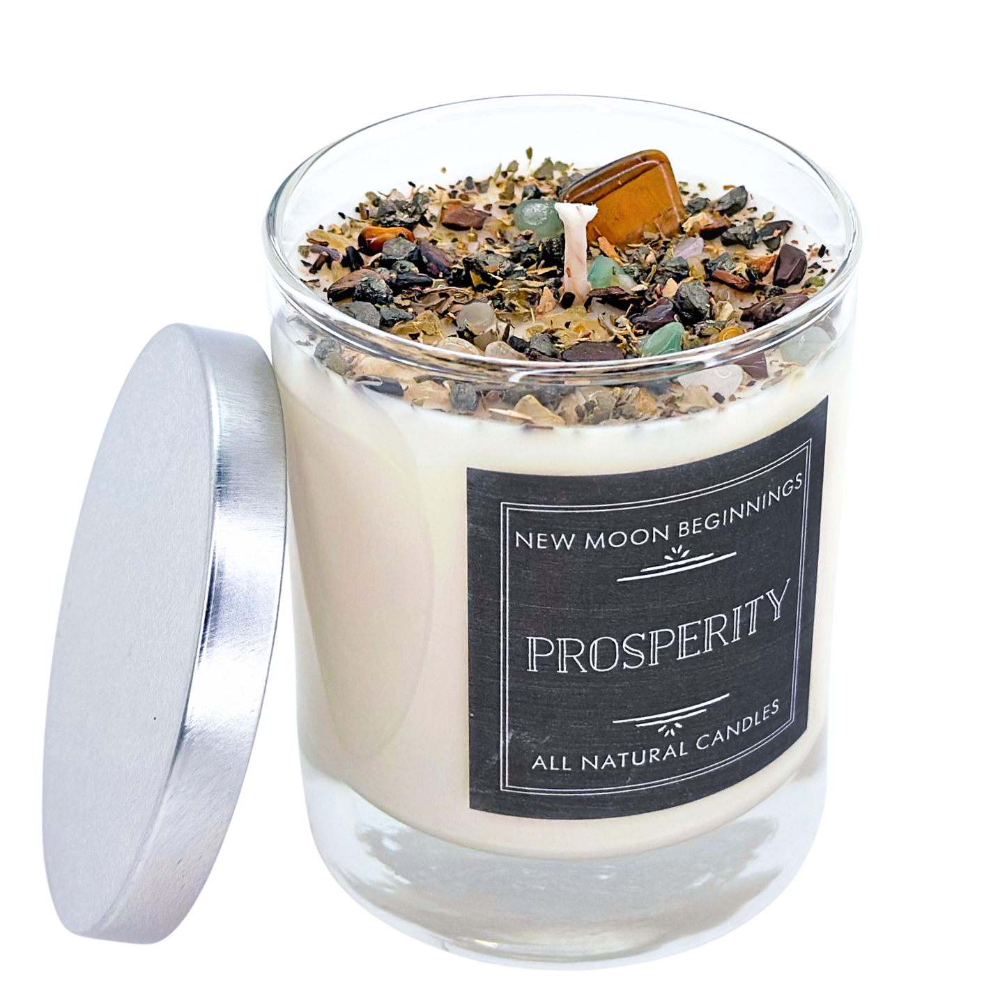 Prosperity Candle Round Tin - Soy Candles - Herb & Crystal Candle