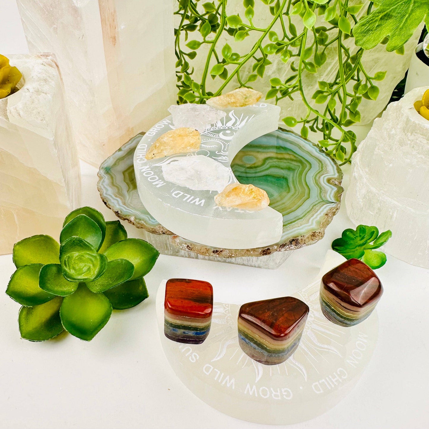 Selenite Moon Crystal Charging Plate - Sun and Moon Design
