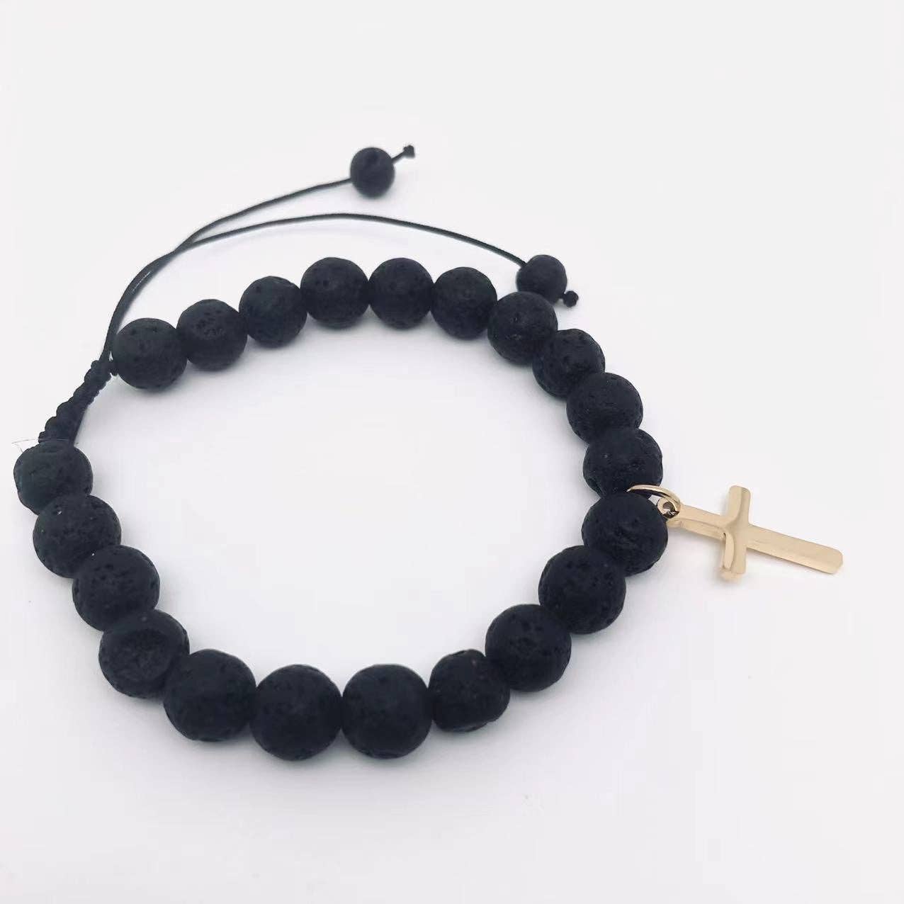 Natural Stone Lava Cross Charm Bracelets