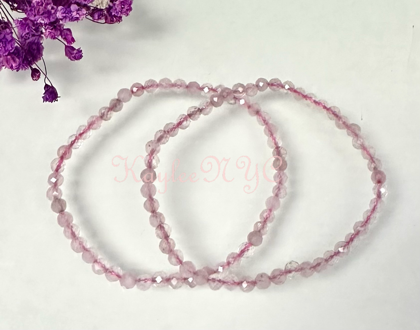 Natural Rose Quartz 4mm Faceted 7.5”Crystal Bracelet