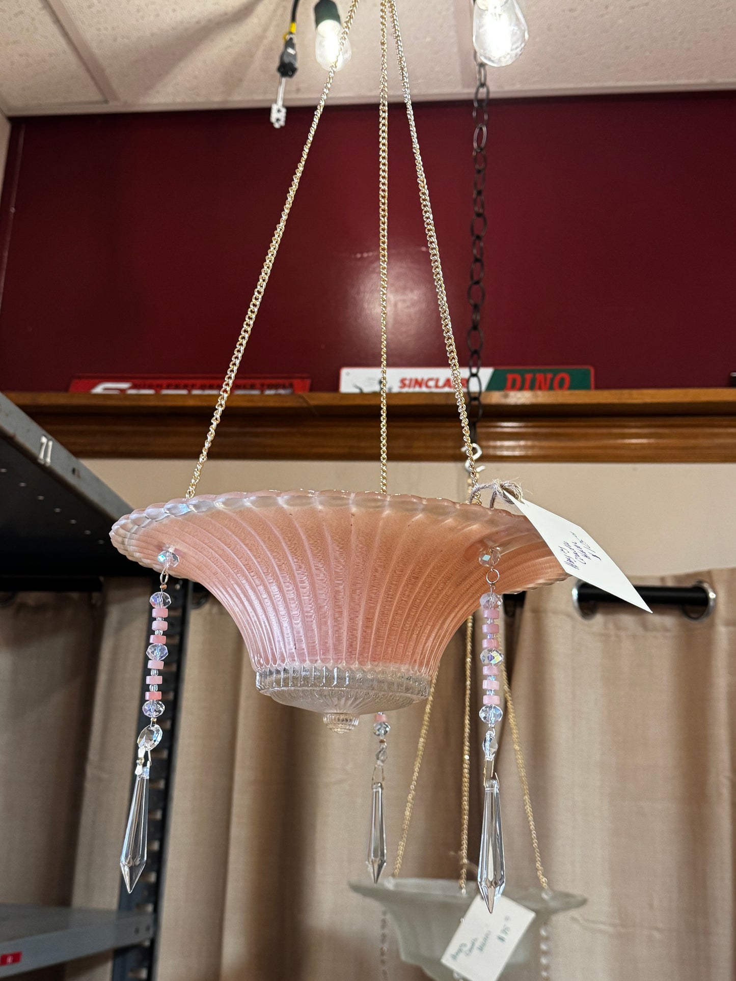 Vintage Shade Hanging Candle Holder in Peach/Clear
