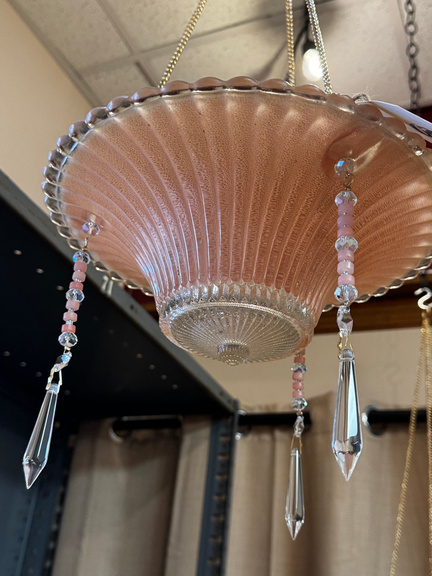 Vintage Shade Hanging Candle Holder in Peach/Clear