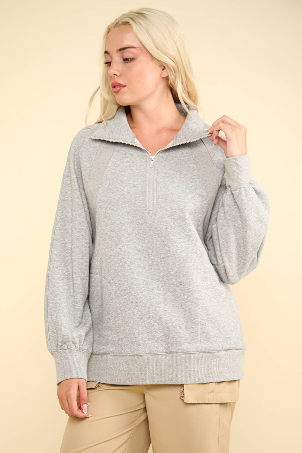 NT11849-Oversized Sweatshirt Henley Knit Top