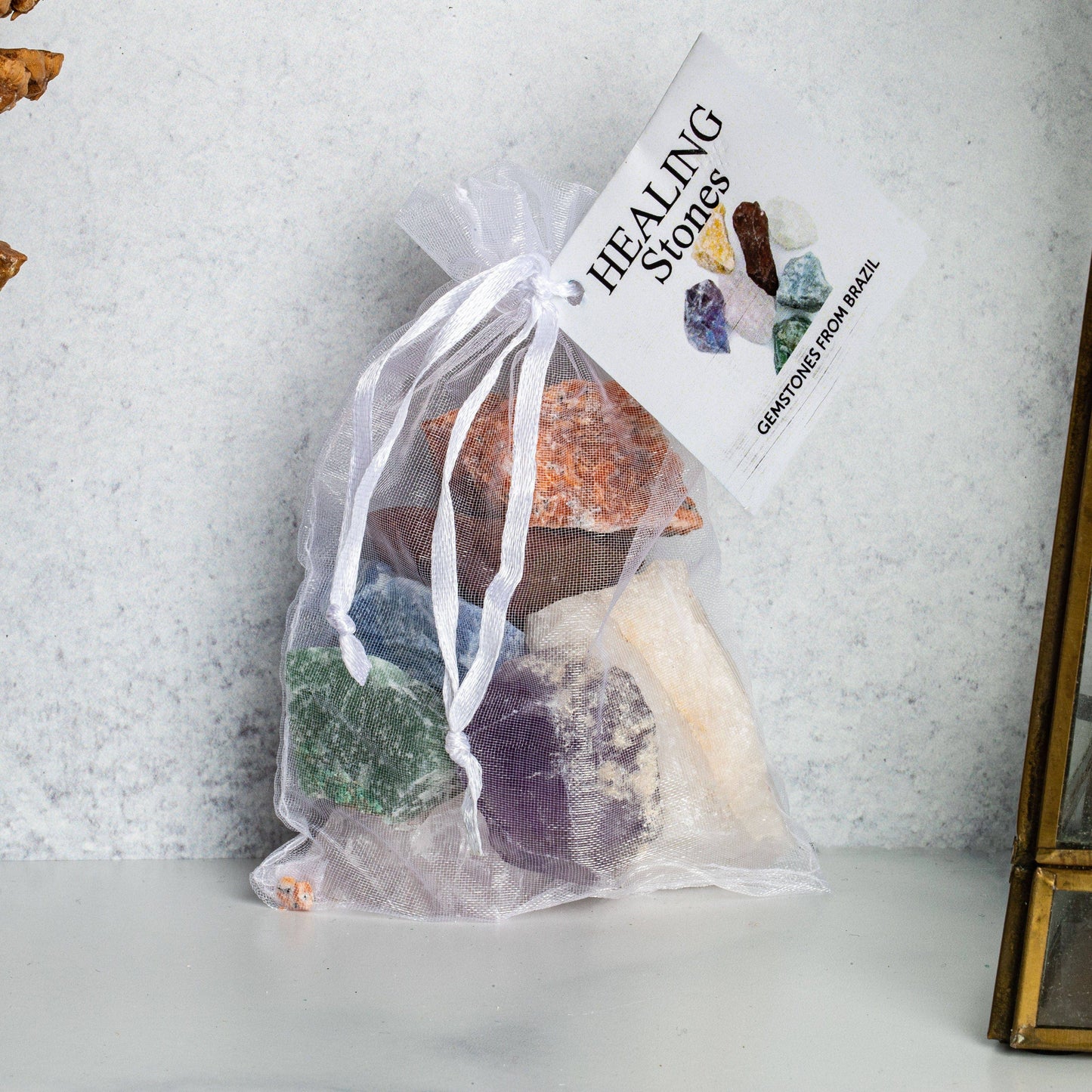 Crystal Healing 7 Rough Chakra Stones Set Tied & Tagged