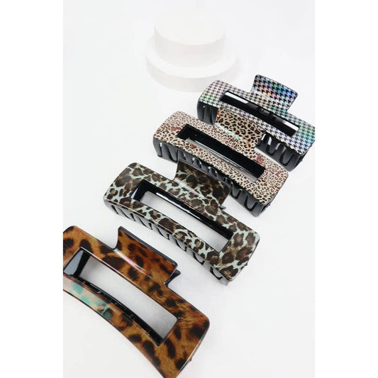 Assorted Leopard Print Rectangle Hair Claw-Random