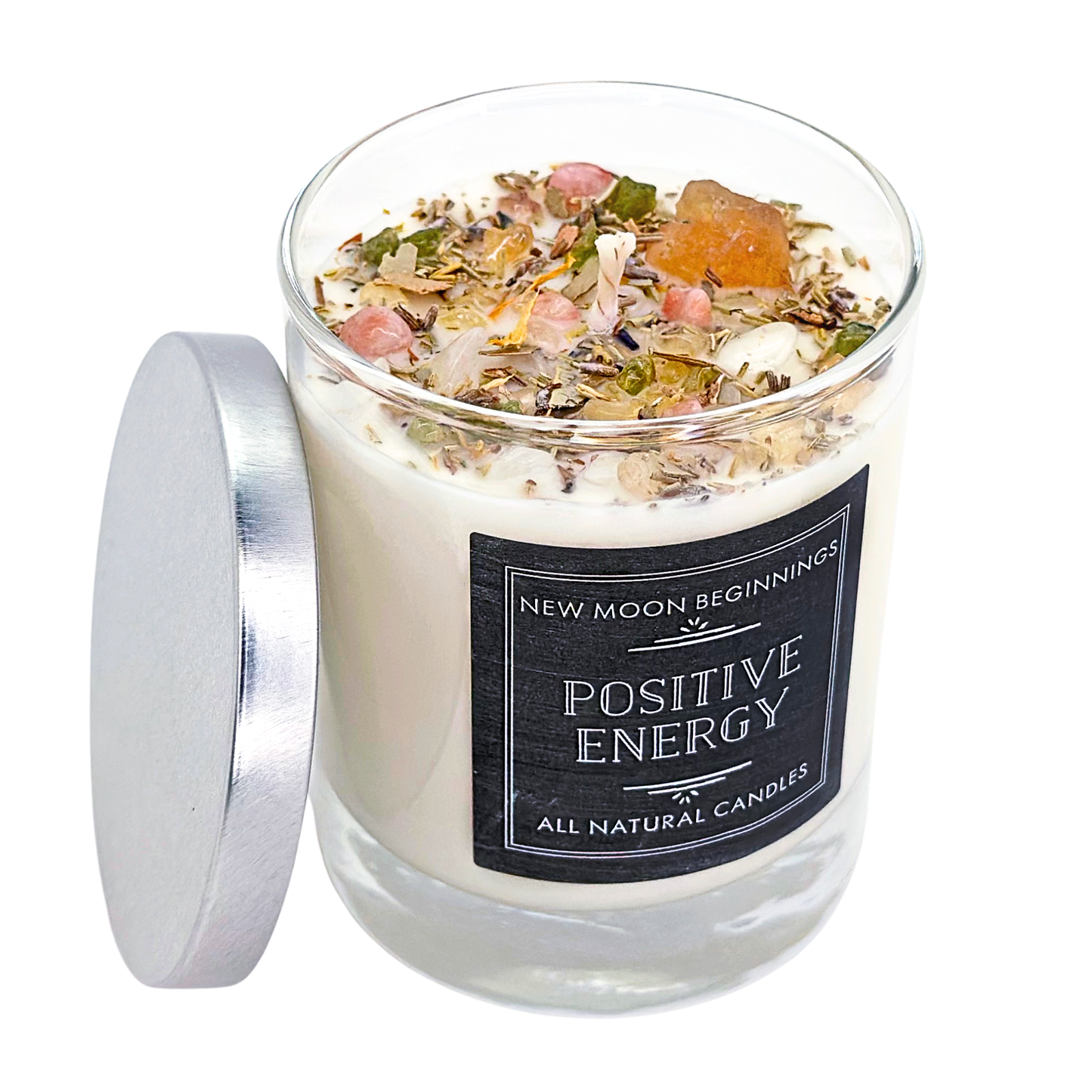 Positive Energy Candle Round Tin- Soy Candles - Herb & Crystal Candle