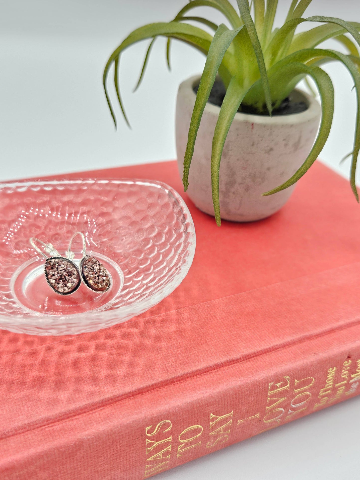 Druzy Teardrop Dangle Earrings (Handmade) - Rose Gold