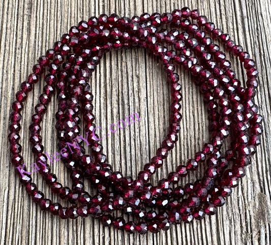 4mm Faceted Natural Garnet 7.5”Crystal Bracelet
