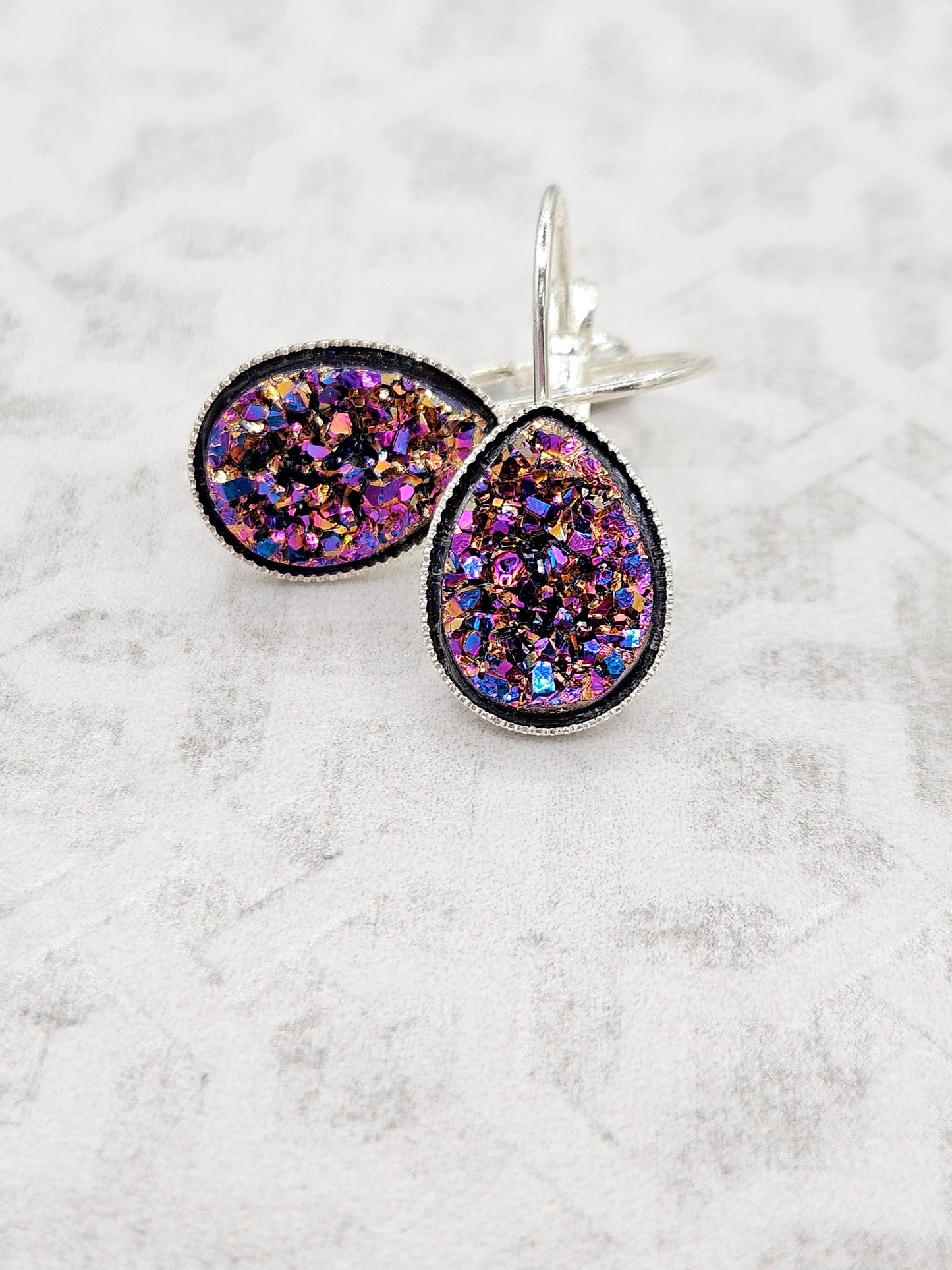 Druzy Teardrop Dangle Earrings (Handmade)- Multi-color
