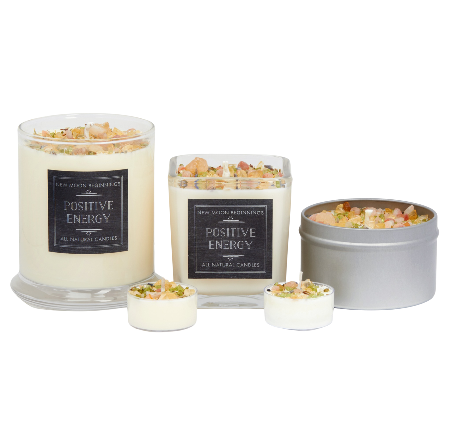 Positive Energy Candle Round Tin- Soy Candles - Herb & Crystal Candle