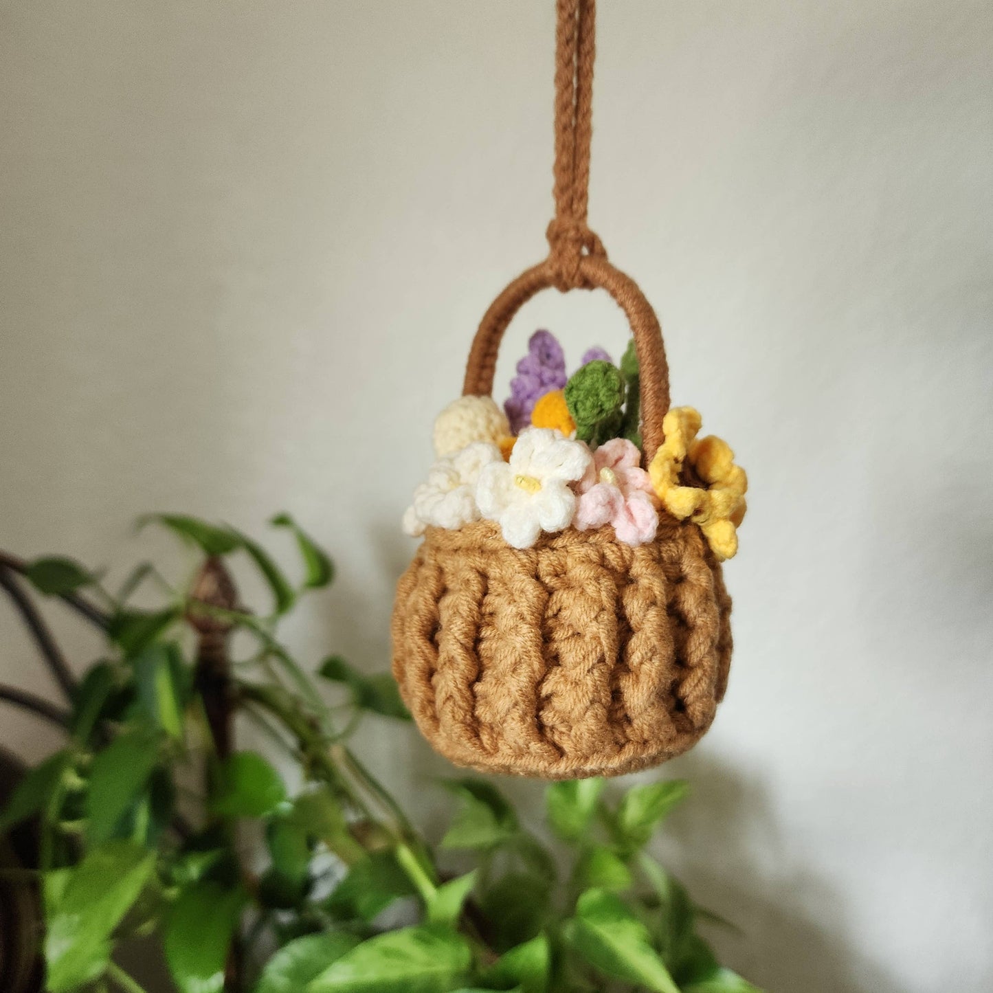Crochet Floral Hanging Basket | Handmade Boho Home Décor