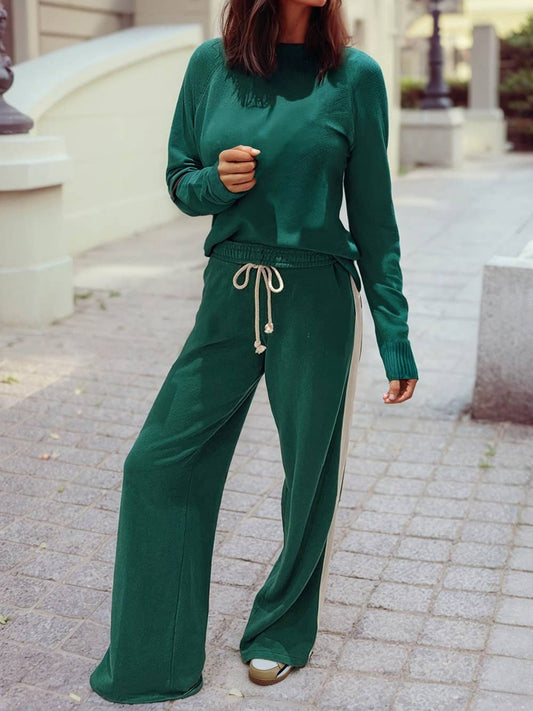 Top Varsity Stripe Detail Loose Drawstring Pants Set