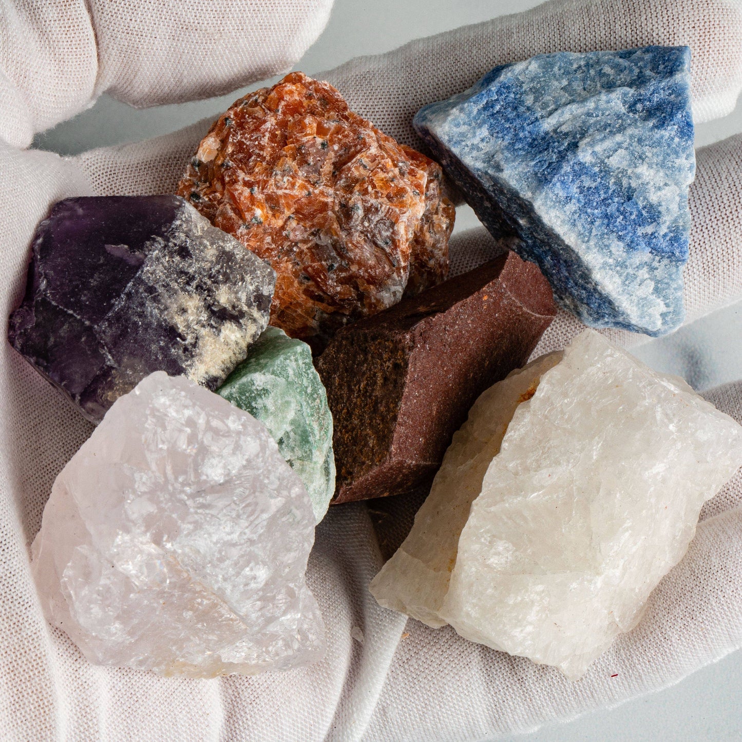 Crystal Healing 7 Rough Chakra Stones Set Tied & Tagged