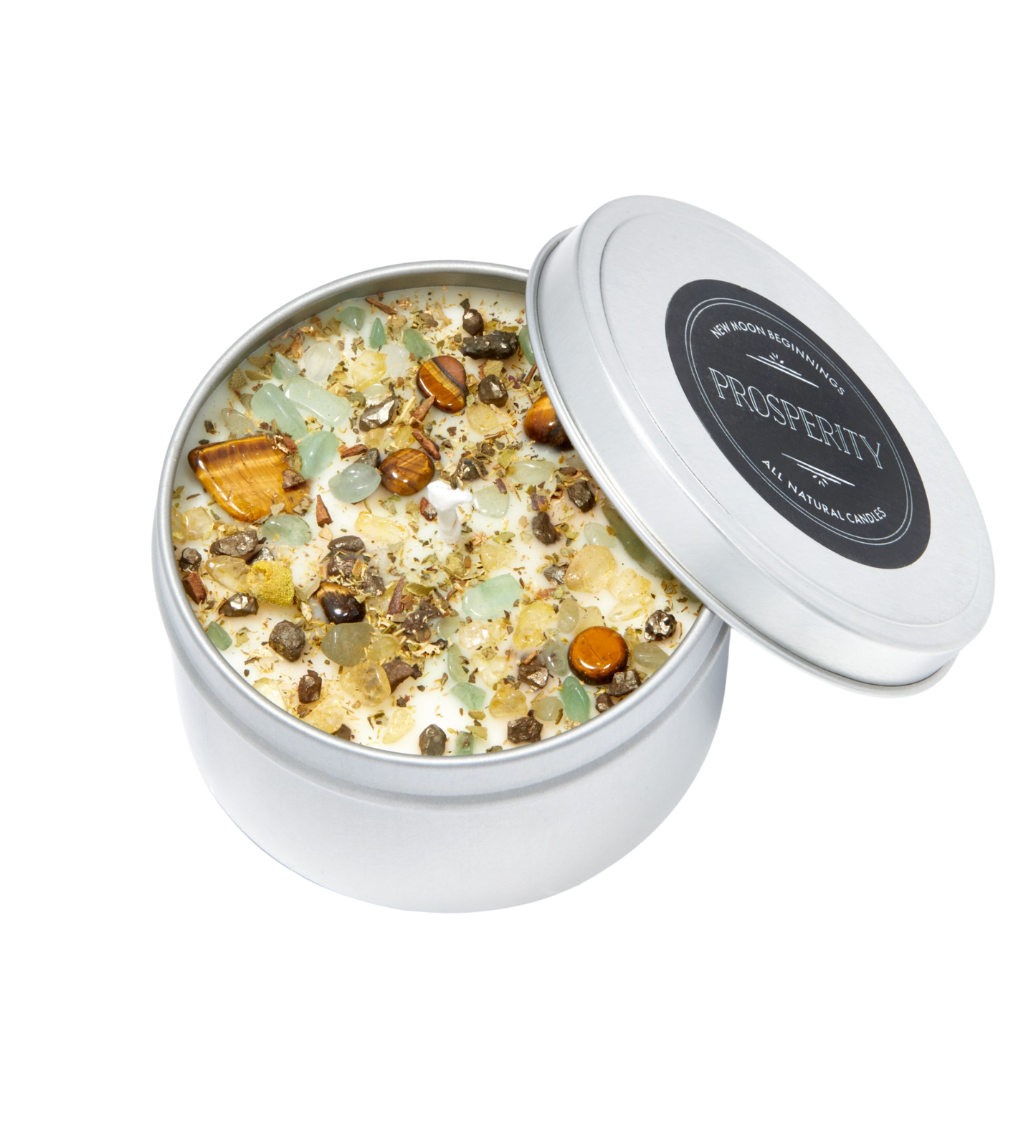Prosperity Candle Round Tin - Soy Candles - Herb & Crystal Candle