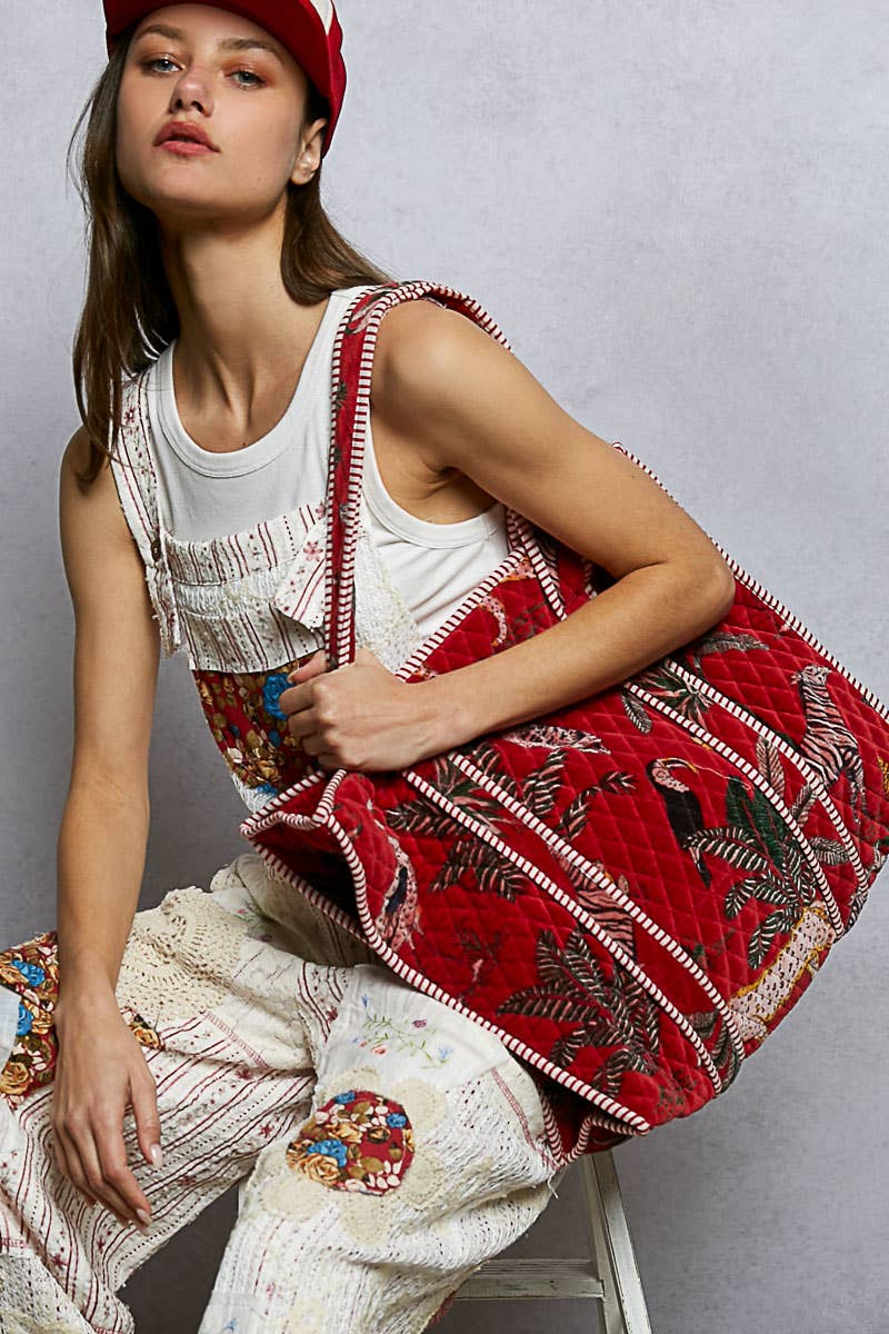 Quilted Large Everyday Tote Bag-POL