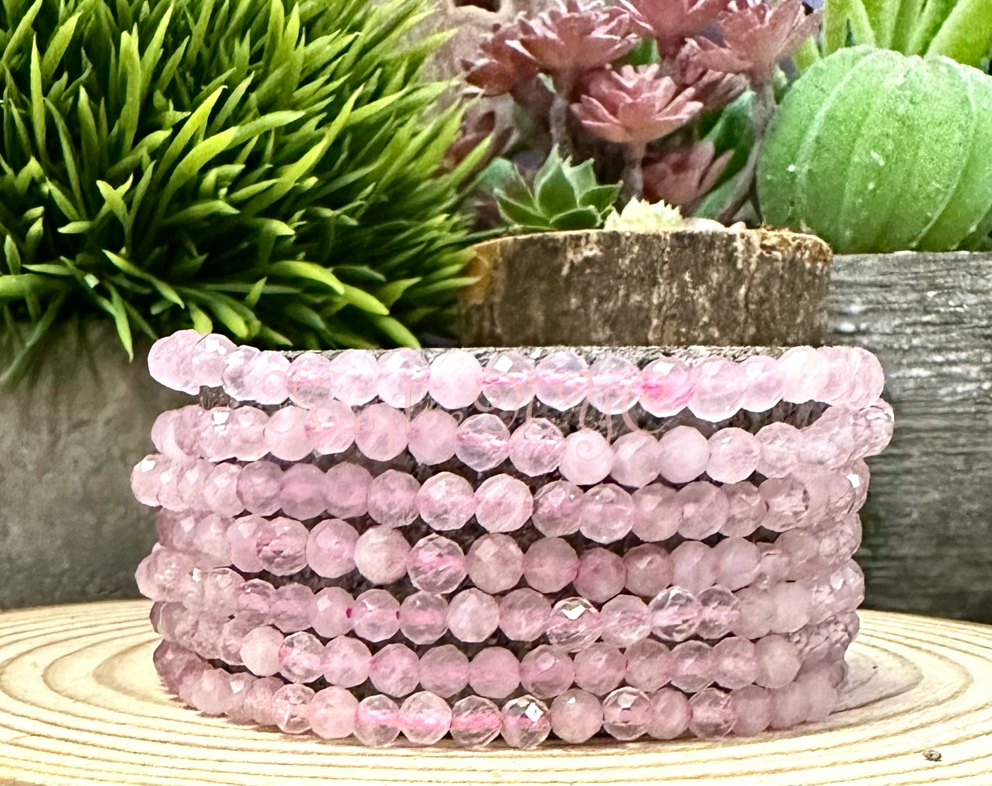 Natural Rose Quartz 4mm Faceted 7.5”Crystal Bracelet