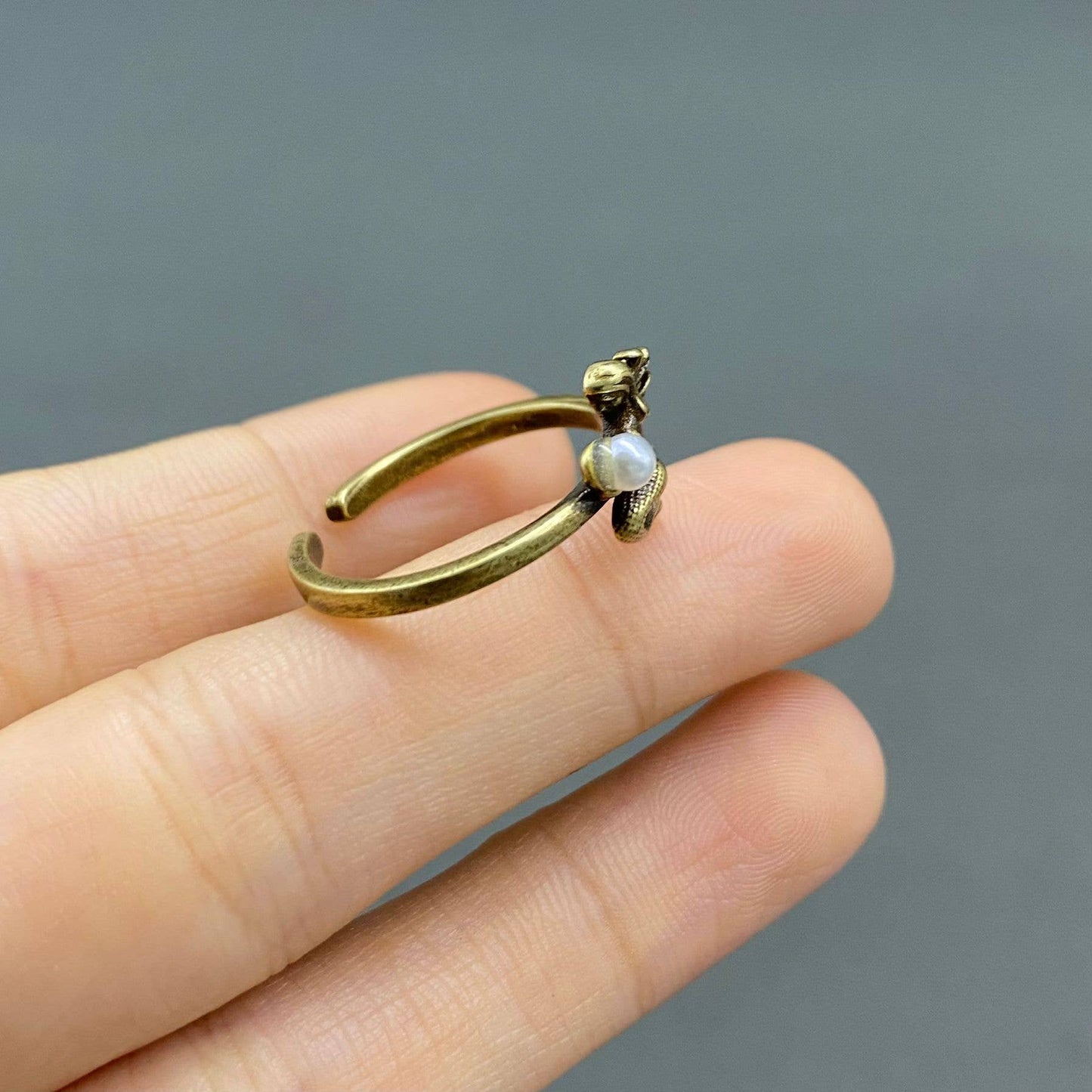 Vintage Pearl Mermaid Bronze Adjustable Ring