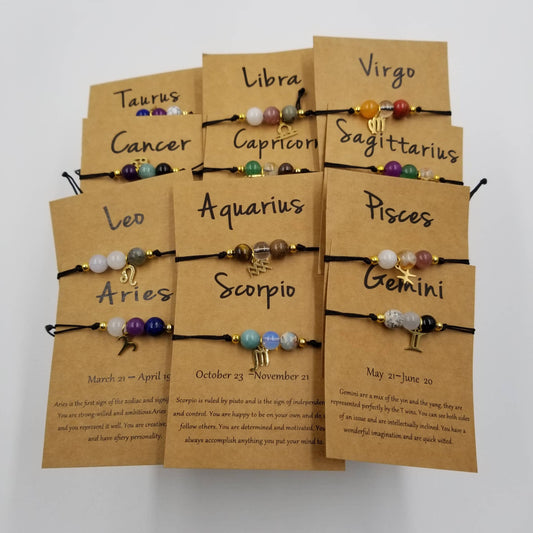 Natural Stone Chakra Bead Constellation Bracelet with Card