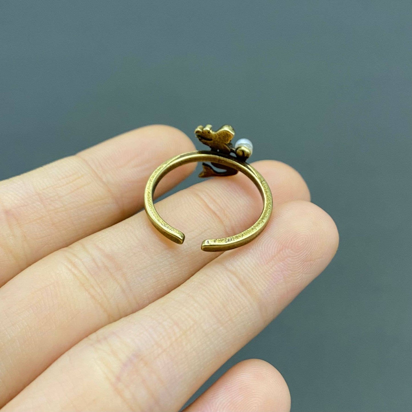Vintage Pearl Mermaid Bronze Adjustable Ring