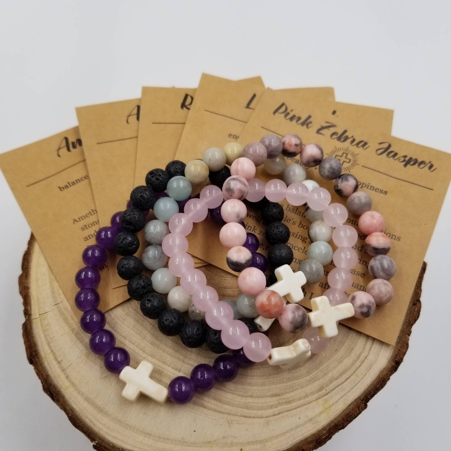 Natural Stone Cross Chakra Bracelet