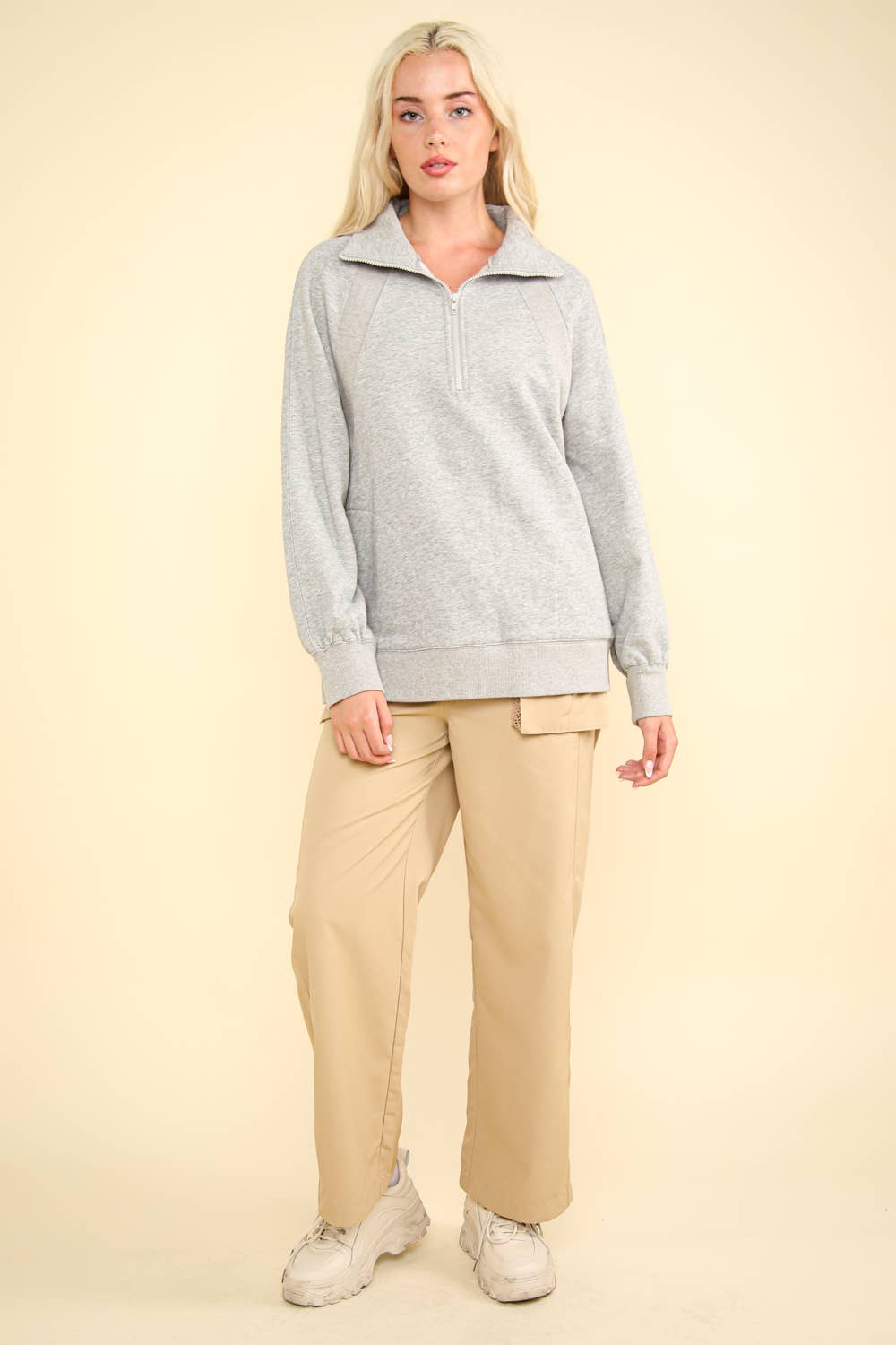 NT11849-Oversized Sweatshirt Henley Knit Top